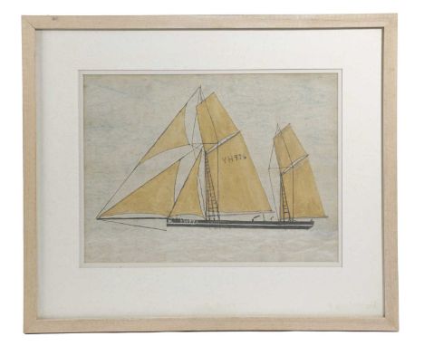 A NAIVE PAINTING OF A GREAT YARMOUTH GAFF RIGGED FISHING KETCH EARLY 20TH CENTURYwatercolour, port number 'YH976', later rena