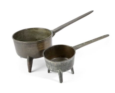 A LARGE BRONZE SKILLETPROBABLY 18TH CENTURYun-named, and another, smaller, by Thomas Pyke of Bridgewater, Somerset, inscribed