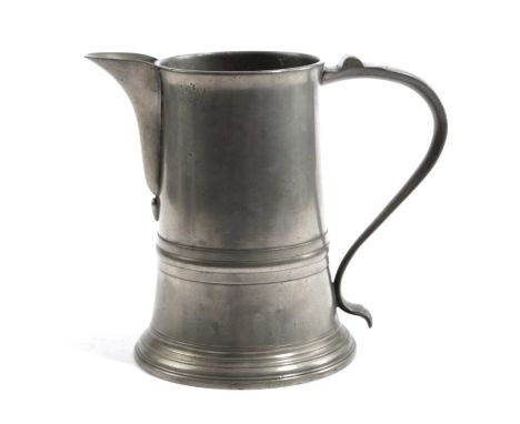 A PEWTER HALF-GALLON LIDLESS PEWTER ALE JUG LONDON, C.1790touchmark of Henry & Richard Joseph, London, (fl. c.1785-92) inside
