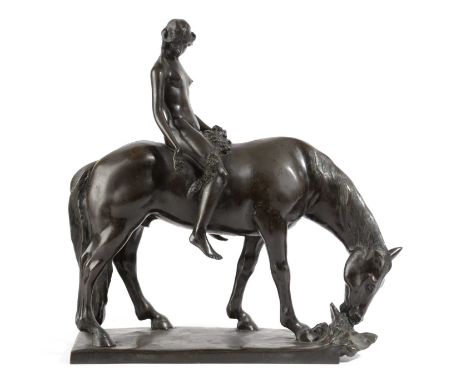 A BRONZE GROUP OF LADY GODIVA ON HORSEBACKMONOGRAMMED 'GM', LATE 19TH / 20TH CENTURYthe nude figure sat on a horse stooping t