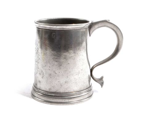 A DOCUMENTED PINT MUGLONDON, C.1740touchmark of William Eddon, London, (fl.1690-1747) in the base, with hallmarks below the r