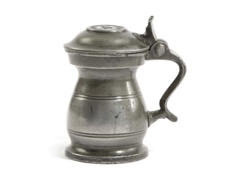 A RARE PEWTER IMPERIAL QUARTER-GILL DOME-LID MEASUREGLASGOW, C.1860-80no maker's mark, typical solid strap handle with uprigh