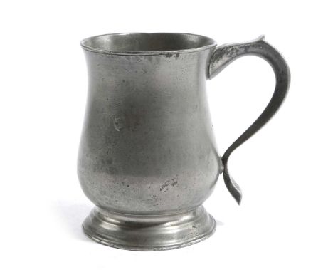 A DOCUMENTED PEWTER OEWS PINT TULIP ALL-OVER HAMMERED MUGYORK, C.1735touchmark of IH (probably John Harrison IV, York (fl.171