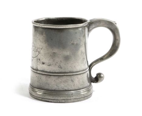 A DOCUMENTED PEWTER THREE WINE GILLS TRUNCATED CONE MUGLONDON, C.1748touchmark of William Eddon, London, (fl.690-1747) inside