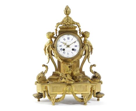 A FRENCH ORMOLU MANTEL CLOCKRETAILED BY F. BARBEDIENNE, PARIS, LATE 19TH CENTURYthe brass eight day drum movement striking on