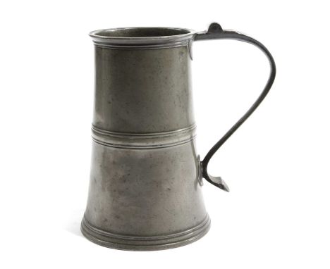A RARE AND EARLY PEWTER HALF-GALLON LIDLESS ALE JUGLONDON, C.1730touchmark of Paul Mitchell, London (1721-40) inside the base