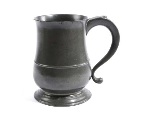 A VERY RARE PEWTER QUART MUGPOSSIBLY YORK, C.1730unidentified maker mark ‘IH’ (possibly John Harrison of York) inside base, t
