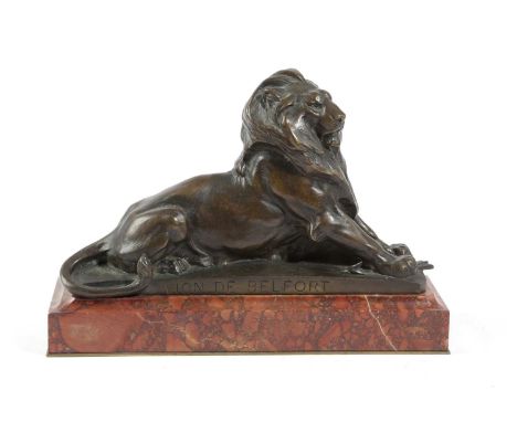 A FRENCH BRONZE MODEL OF THE 'LION DE BELFORT'AFTER FREDERIC BARTHOLDI (FRENCH 1834-1904)signed and titled and with foundary 