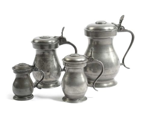 A GROUP OF FOUR PEWTER IMPERIAL DOME-LID MEASURES - IMPERIAL PINT TO IMPERIAL HALF-GILLGLASGOW, C.1870each with rounded dome-