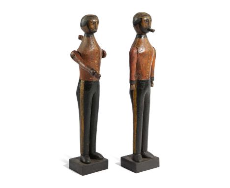 A PAIR OF FOLK ART POLYCHROME WOOD SOLDIER FIGURESLATE 19TH / EARLY 20TH CENTURYone a whirligig figure with rotating arms (2)