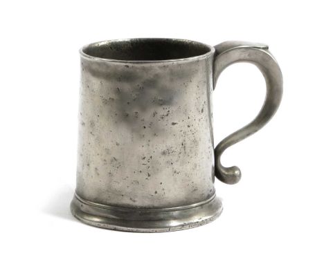 A VERY RARE AND DOCUMENTED PEWTER NINE AND HALF FLUID OUNCE MUGNEWCASTLE-UPON-TYNE, C.1750a single ‘RS’ hallmark of Robert Sa
