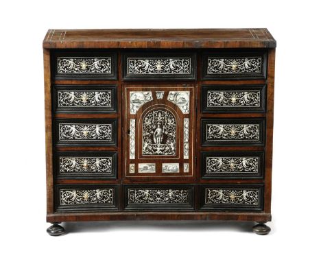 λ A NORTH ITALIAN ROSEWOOD AND IVORY TABLE CABINET MILANM, 18TH / 19TH CENTURYwith an arrangement of ten drawers marquetry in