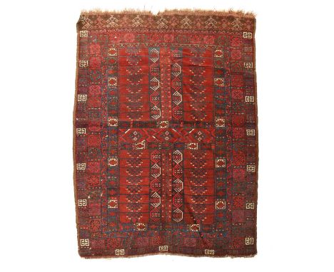 AN ERSARI ENSIMIDDLE AMU DARYA REGION, C.1890the deep madder quartered field of candelabra motifs enclosed by borders of latc