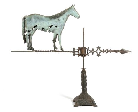 A FOLK ART COPPER AND WROUGHT IRON HORSE WEATHER VANE19TH CENTURYthe horse on a twisting branch opposing a Gothic style point