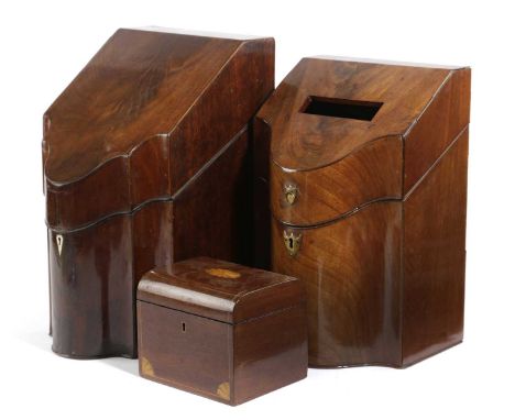 A GEORGE III MAHOGANY KNIFE BOXC.1780of serpentine form with a fitted stationery box interior, another with a letter slot cut