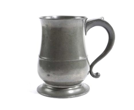 A DOCUMENTED PEWTER QUART TULIP SHAPED MUGYORK, C.1720touchmark of Arthur Wharton, York, (fl.1684-c1740) inside the base, the
