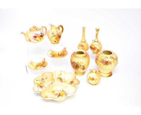 A collection of assorted Royal Worcester blush ivorylate 19th/early 20th centurycomprising a teapot and cover, an oval stand,