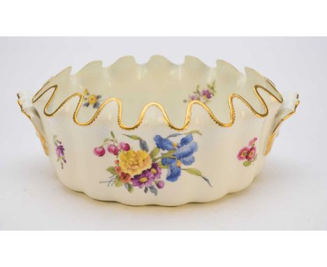 A Royal Copenhagen porcelain monteith, circa 1894-1900of twin-handled form with multi-cusped rim and an ozier moulded upper b