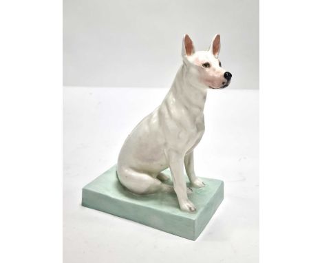 A Royal Worcester figure of a Bull Terrier by Doris Lindner, model 2931, with a green base, dated 1956, titled to the base, 2