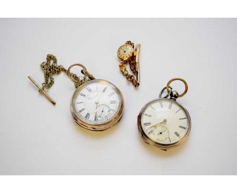 A silver open-face pocket watch, Lovejoy of Wimbledon, key wind and key set, the white enamel dial with black Roman hour mark