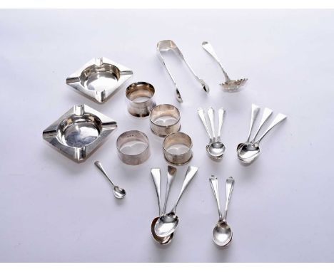 A collection of silver teaspoons, comprising; a set of six Old English pattern examples, a further set of six teaspoons, a se