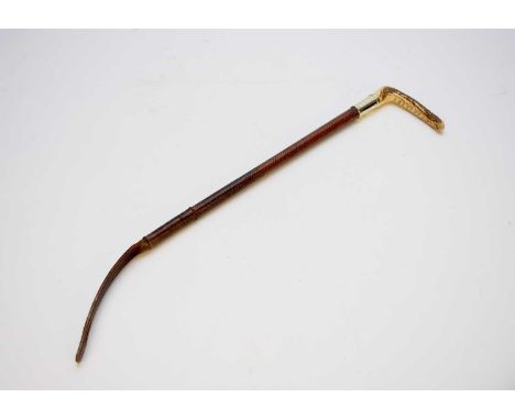 A Swaine, lady's plaited leather hunting whip, stamped Swaine, nickel collar, minor wear, extended 63cm longLindsey Knapp (Vi