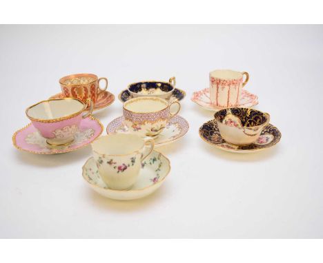 English tea and coffee cups and saucerscomprising a Flight Barr and Barr pink, white and gilt teacup and saucer, impressed ma