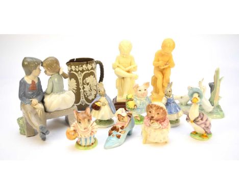 A group of ceramics comprising Beswick Beatrix Potter - Mrs Tittlemouse, Jemima Puddleduck, The Old Woman Who Lived in a Shoe