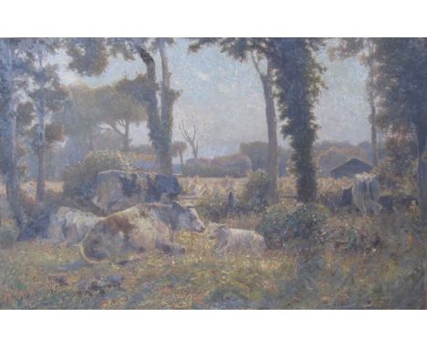Walter Schroder ( active 1885-1932). Summer Time - Cattle amidst Trees , signed, oil on canvas, 87.1 x 135.1cm frame 104.2 x 