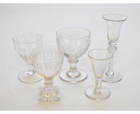 A small group of late 18th and early 19th-century drinking glassescomprising an air-twist wine glass with bell bowl, circa 17