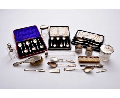 A collection of Asprey &amp; Co silver mounted dressing table wares, comprising; two silver topped bottles, two silver topped