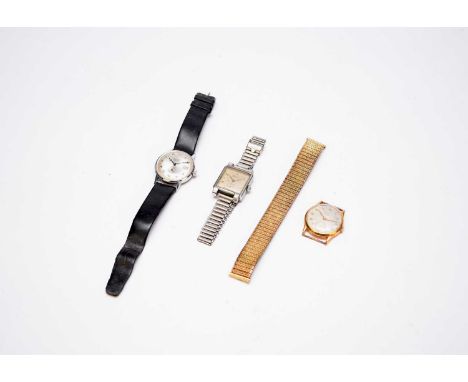 Record Watch Co: A gentleman's 18ct gold wristwatch, circa 1953, the silver dial with gold Arabic hour markers, subsidiary se