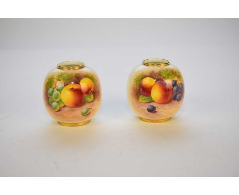 A pair of Royal Worcester fruit-decorated vases by L. Maybury, artist signed, shape 2491, dated 1960, 8cm high