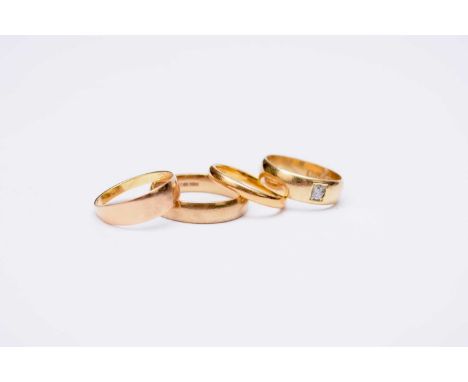 A 22ct gold wedding band, size M, weight approx 3.3g, together with an 18ct gold diamond set band, size M, weight approx 4.6g