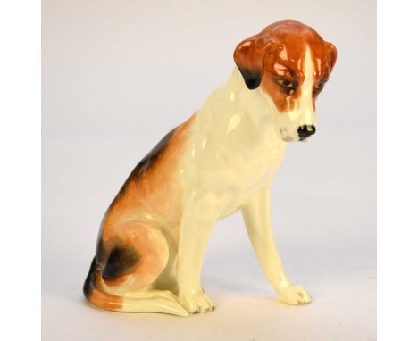 A Royal Worcester model of a seated foxhound, modelled by Doris Lindner, produced circa 1932-1974, printed factory mark, RW29