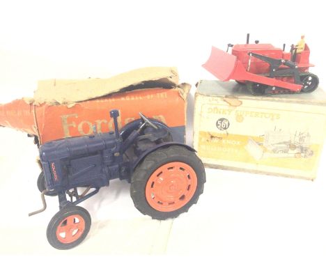 A Boxed Chad Valley Fordson Major Tractor and a Dinky Super Toys Bulldozer #561. Both Boxes Are Worn.