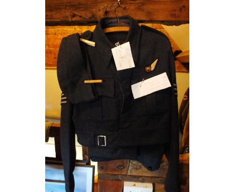 An Air Gunners' blouse, circa 1946, with side cap, Sergeant's stripes and trousers, trouser size no. 25