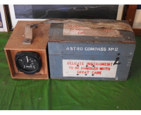 A boxed astro compass Mk 2 along with an Aero dial titled press type kb.310/02D Kelvin labelled verso for Kelvin and Hughes L