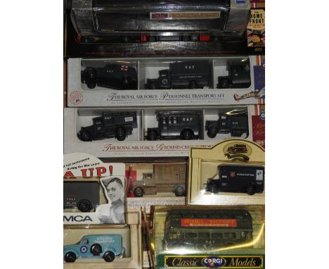 A collection boxed diecast commemorative vehicles by Lledo, Corgi and others, mostly WWII support vehicles along with a Solid