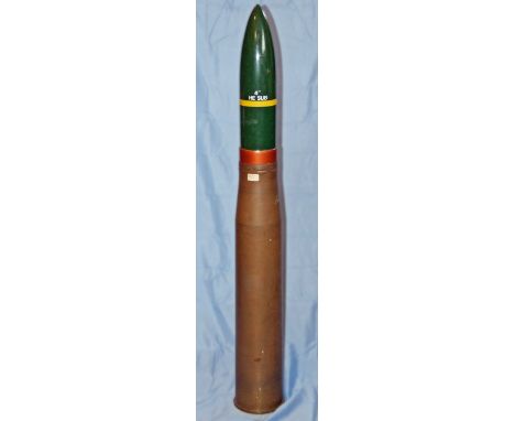 A 4in Naval Round, ammunition for British QF 4.5 Inch Naval gun, brass cartridge case manufactured by Edward Curran & Co., Ca