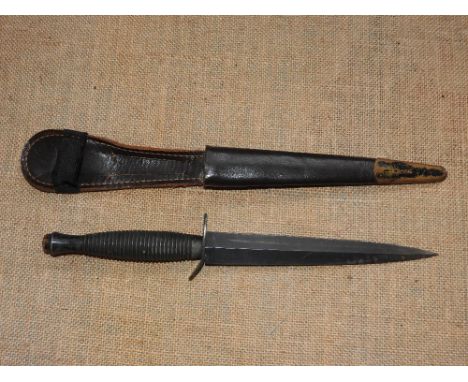 A Fairbairn Sykes Commando fighting knife and scabbard, Third Pattern