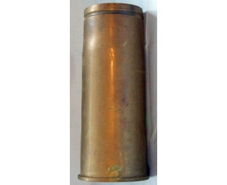 Two 76 mm Armoured Car Cartridge Cases, for use in the 76 mm gun in vehicles such as Scorpion and Saladin, brass case with fi