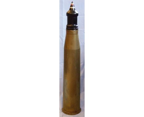 A British round of ammunition for a 17 pounder QF gun, brass, bottle necked cartridge case with replica armour piercing, disc