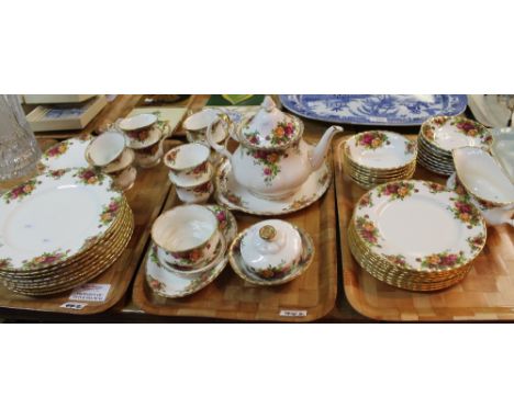 Three trays of Royal Albert 'Old Country Roses' bone china part tea ware items comprising various plates, bowls, cups, saucer