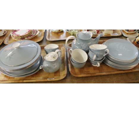 Four trays of Royal Doulton Forest Glade china tea and dinner ware items comprising teapot, cups, saucers, lidded tureen, var