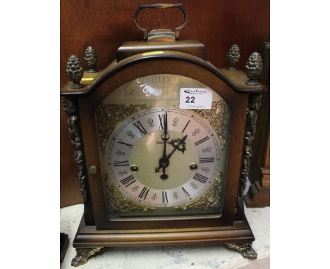 Reproduction Georgian style bracket clock with brass face and two train movement. 
