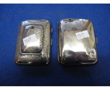 Plain silver cigarette case, Chester hallmarks together with EPNS engraved cigarette and match case. (2)