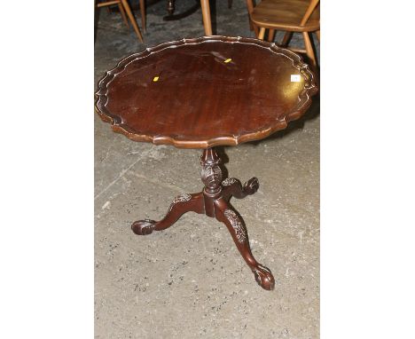 Reproduction mahogany piecrust bird cage tripod table. 