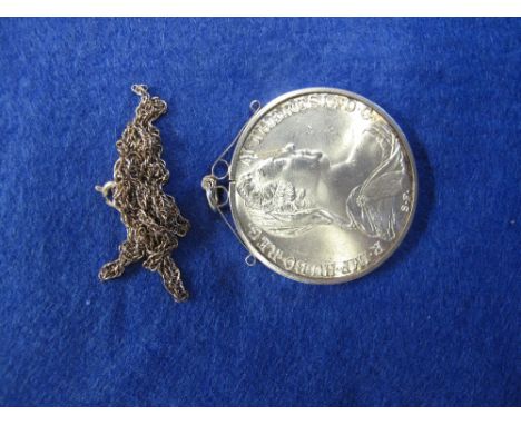 M. Tagresia 1780 Thaler in mount with white metal chain. 