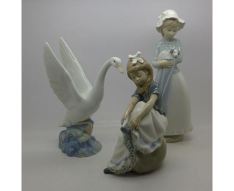Two Nao figures and a swan